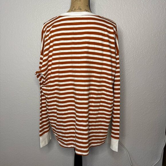 J Crew Factory Orange Long Sleeve Striped Tee Size 2XL Cotton Crew Neck Casual - Picture 10 of 10